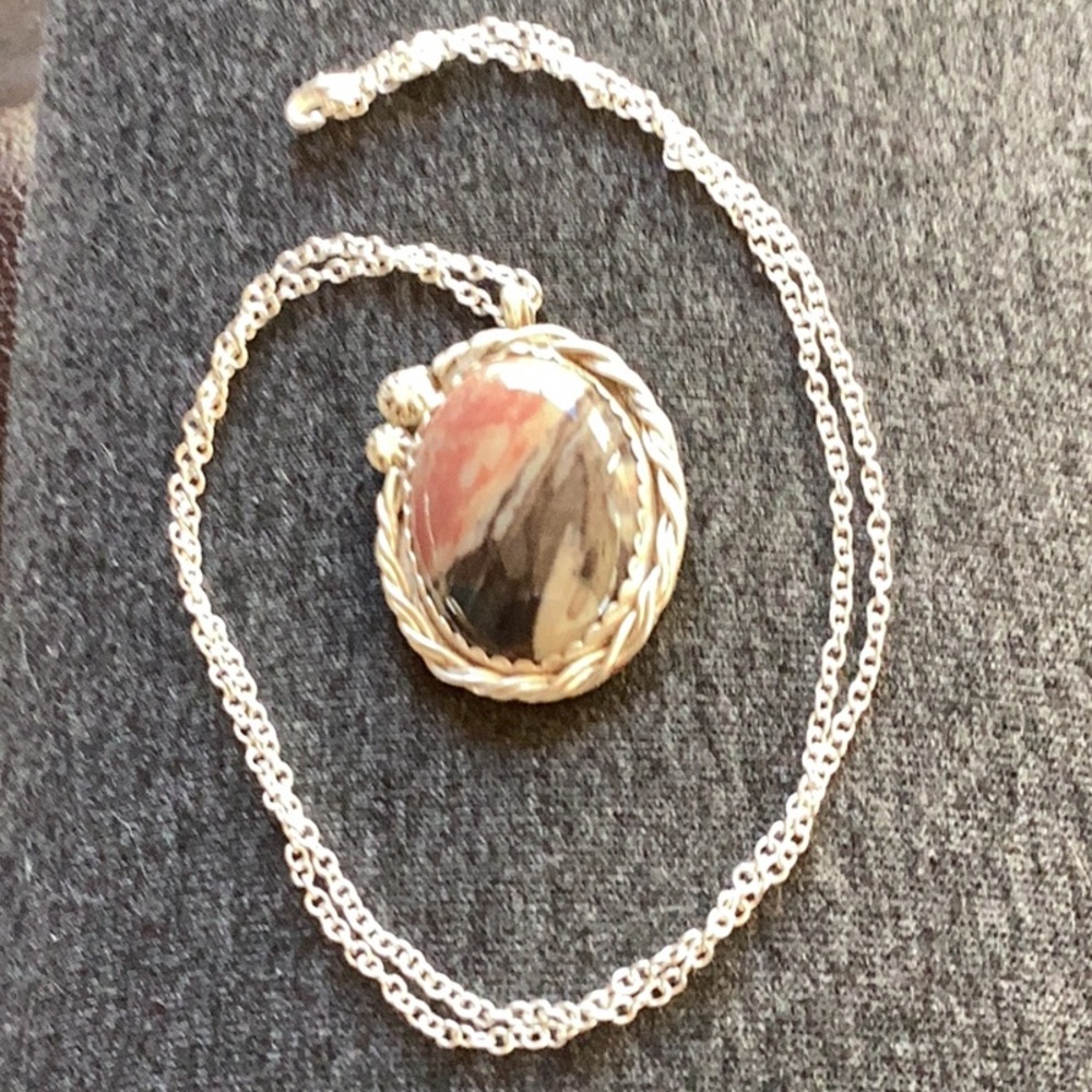 Necklace Petrified Wood Native American Sterling Silver Vintage Unworn